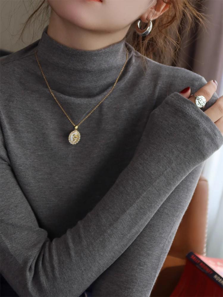 Women's Autumn/Winter 2024 Slim Fit High-Neck Purple Wood Ear Trim Top