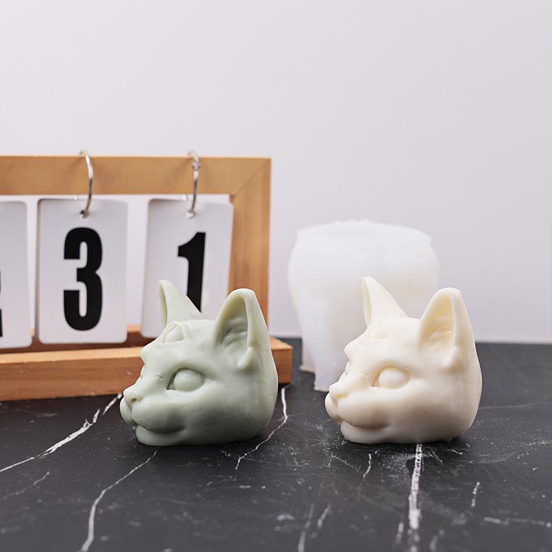 3D Evil Three Eyes Cat Head Silicone Candle Mold Creative Lying posture Aromatherapy Cat Mold DIY Baking Home Decoration Gift