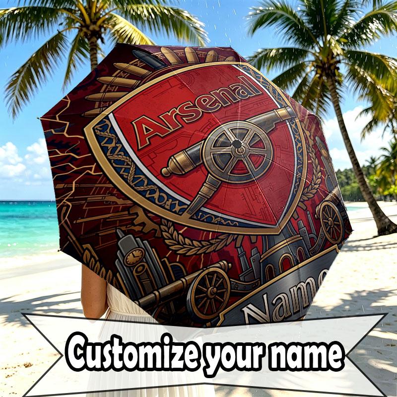 Custom Name Personalized Arsenal Football Club Print Umbrella, Auto Open Close, 8‑Rib Sturdy Frame, Commute Camping Hiking Use, Birthday Gift