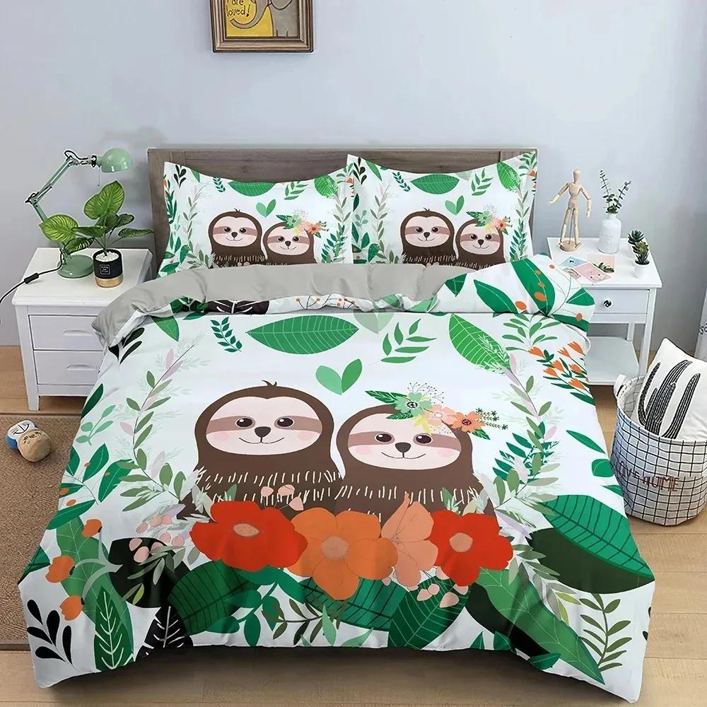 Tree Sloth Bedding Set Boys Girls Twin Queen Size Duvet Cover Pillowcase Bed Kids Adult Fashionhome Textile