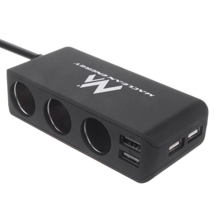 Prise allume-cigare multi 3 voies - Maclean - MCE117 - 2 sorties USB - 120W - Noir