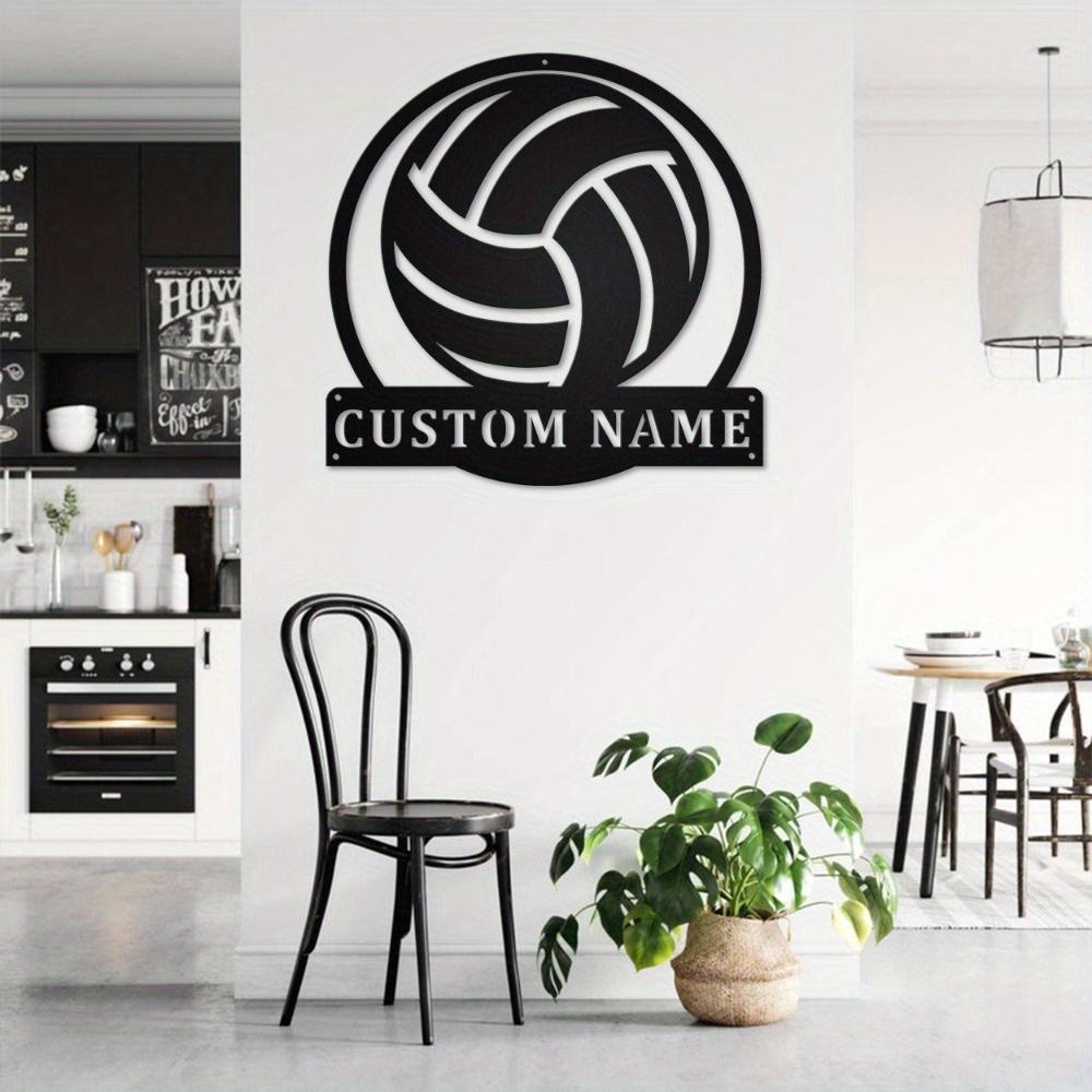 Metal Sign Volleyball Silhouette Customizable Name Plate Wall Art Adhesive Sticker Home Decor Durable Indoor Outdoor