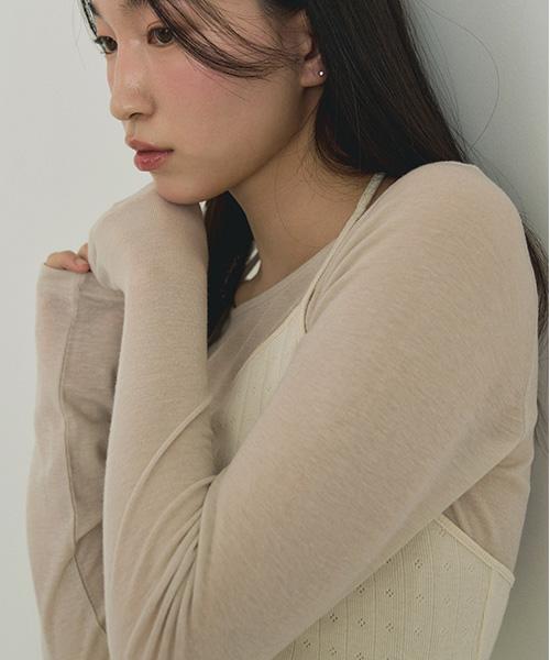 Lingseoul Layered Halter Neck Top Set-Ash Beige/Cream