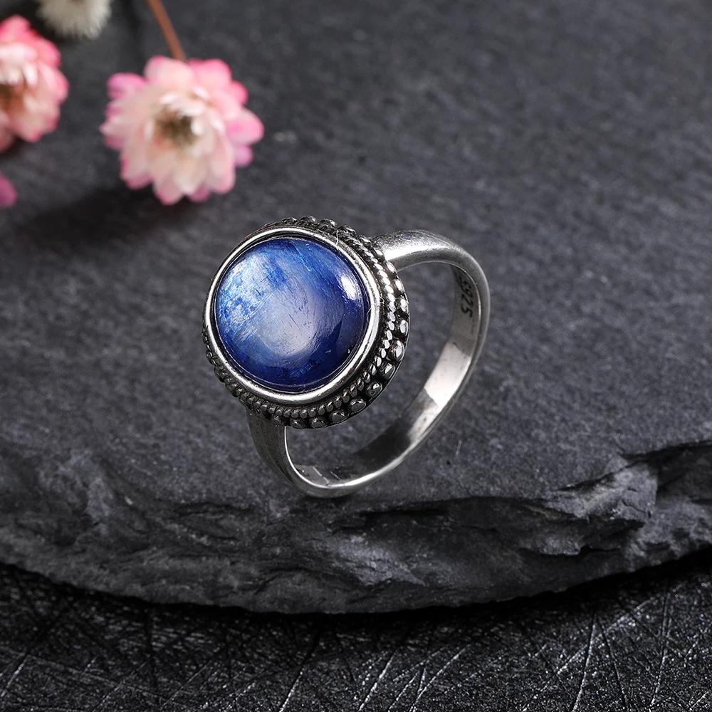 S Silver Natural Kyanite Ring Simple Style Fine  Anniversary Engagement Party Gift for Women Labradorite Ring