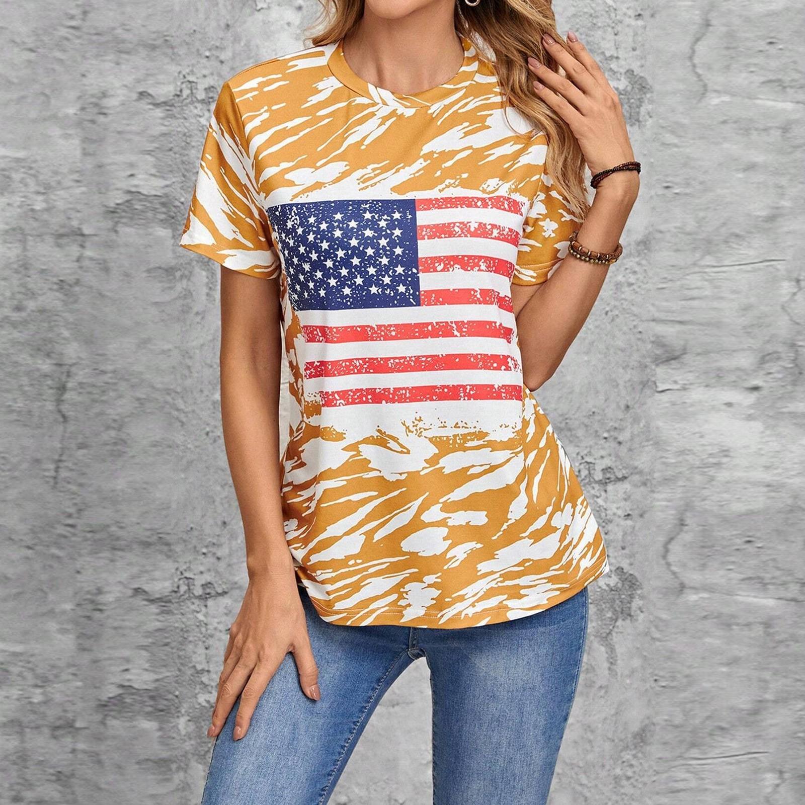 

T Shirts For Women Pleated V-Neck Dressy Casual Blouses Printing Short Sleeve Summer Tops Loose Fit XS жёлтый