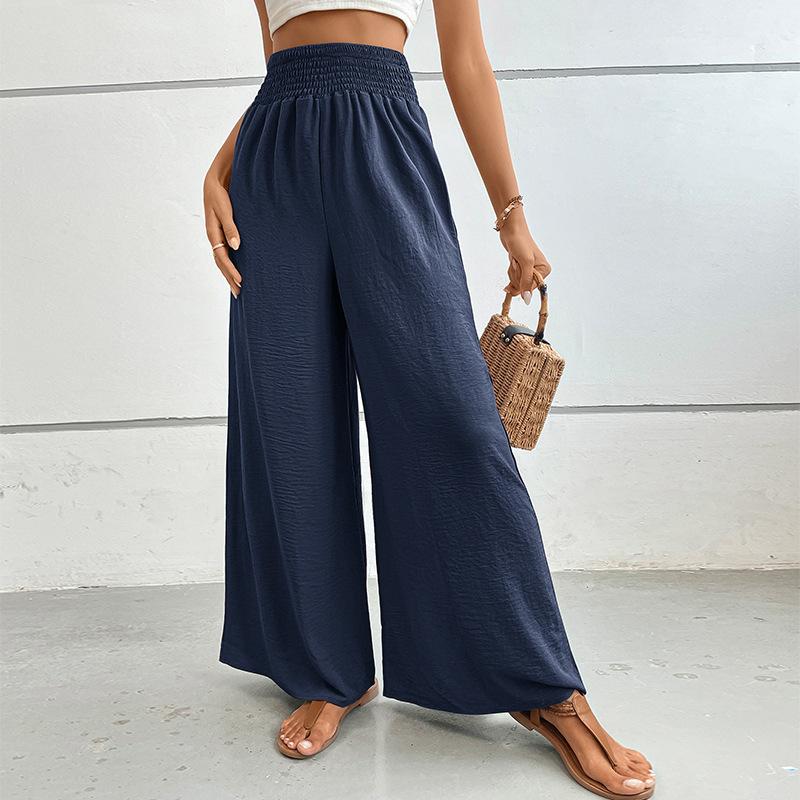 

Casual Trousers Summer New Style for Women s Texture and Elastic Waist Wide-leg Pants S