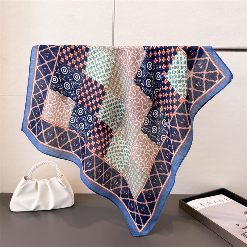 Polka Dot Style Herringbone Pattern Cotton And Linen Small Square Scarf Silk Scarf Imitation Velvet Headscarf Shawl Sun Protection Scarf Women'S Scarf