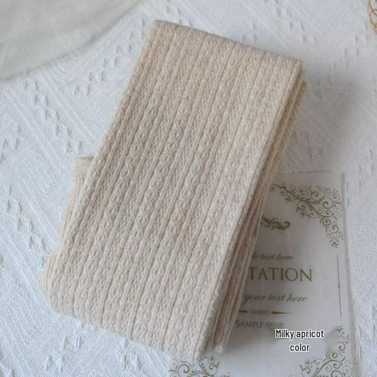 Women's Thickened Japanese Style Cable Knit White Tights with Plus Velvet & Warm Milk White JK Socks for Autumn/Winter