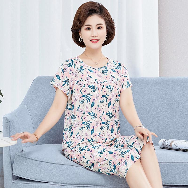 Pajama Women's Short Sleeved Summer Middle-aged and Elderly Spring and Autumn Styles Can Be Worn Externally As A Set of Home Clothing