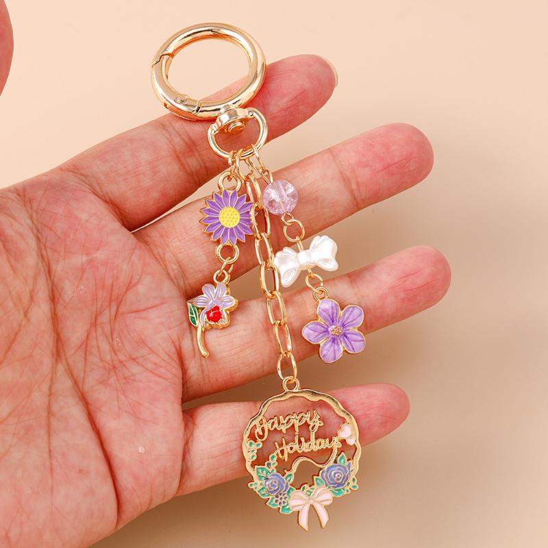 Cute Enamel Garland Keychain Women Girls Flowers Key Ring Pendants Handbag Decor Diy Handmade Jewelry Gifts