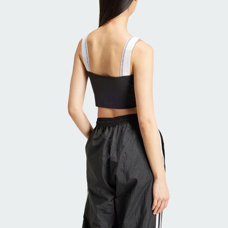 Adidas Originals Tape Bra Top Color Block Shoulder Strap Knitted Casual Sports Bra Women Underwear Black IT7299