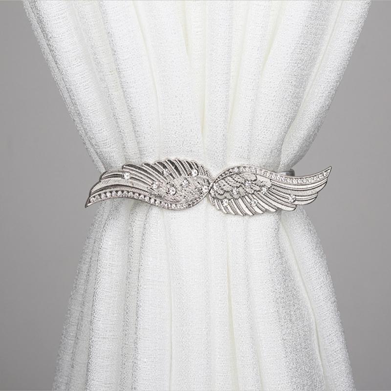 4Pcs Elegant Wing Shaped Metal Curtain Holdbacks Flexible Spring Rope Window Drapes Clip Fasteners for Drapery Holder