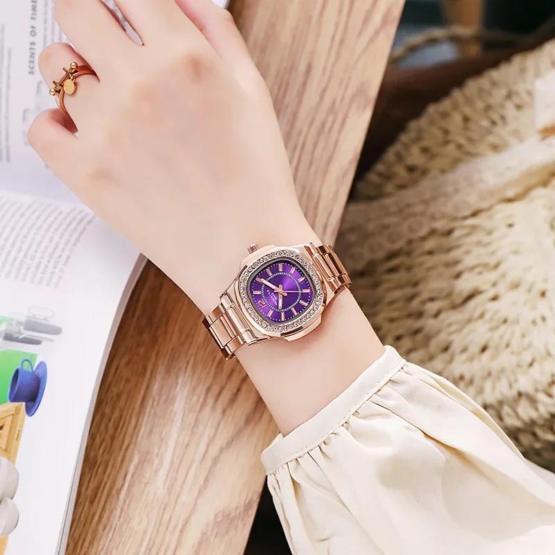 Luxury Ladies Digital Diamond Studded Quartz Watch Fashion  New Rose Gold Stainless Steel Strap Women's Dress Clock Watches