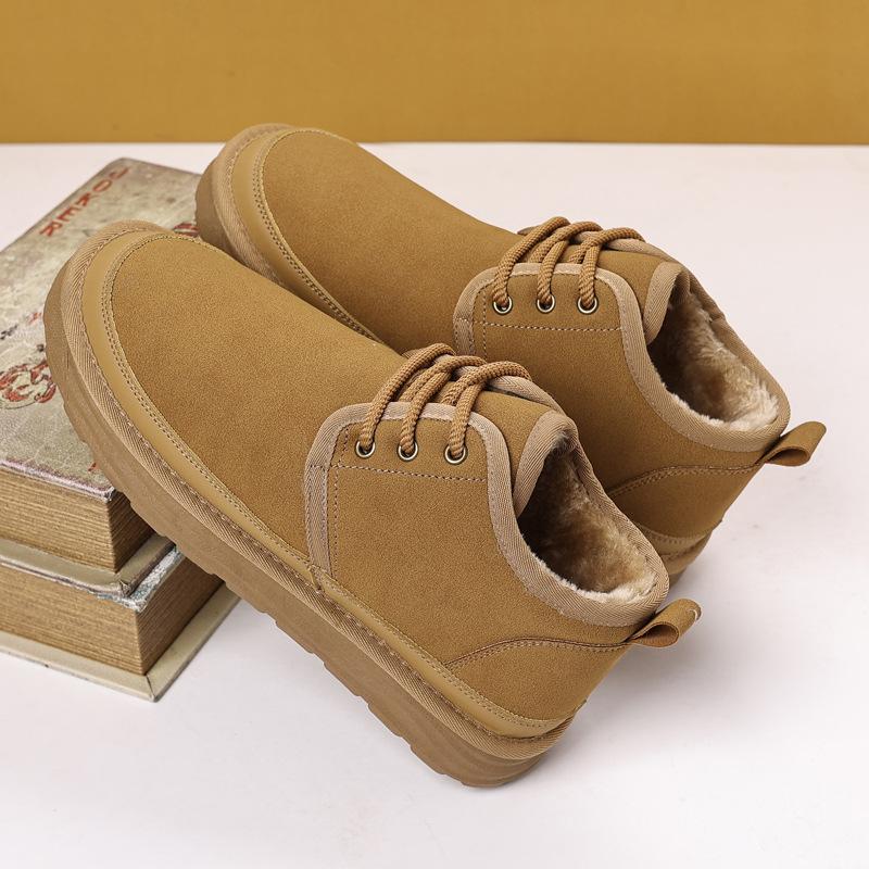 

Мужские зимние теплые ботинки для снега с подкладкой из искусственного меха, на шнуровке, нескользящие, из искусственной замши, ботильоны, обувь для мужчин, удобные короткие ботинки для ходьбы, кроссовки 42 хаки