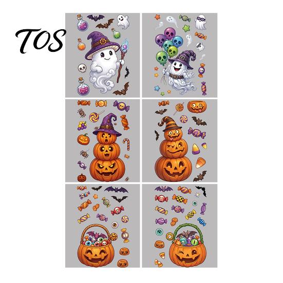 Home Window Ornaments Halloween Cartoon Cling Stickers, Ghost Pumpkin Candy Glass Decals, Self-Adhesive Removable Decorative Posters Art for