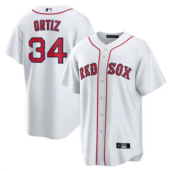 TAOMall Volledig Geborduurd Boston Red Sox Boston Red Sox Nr. 34 Ortiz Heren Jersey Honkbal Uniform XL, 105KG wit/rood