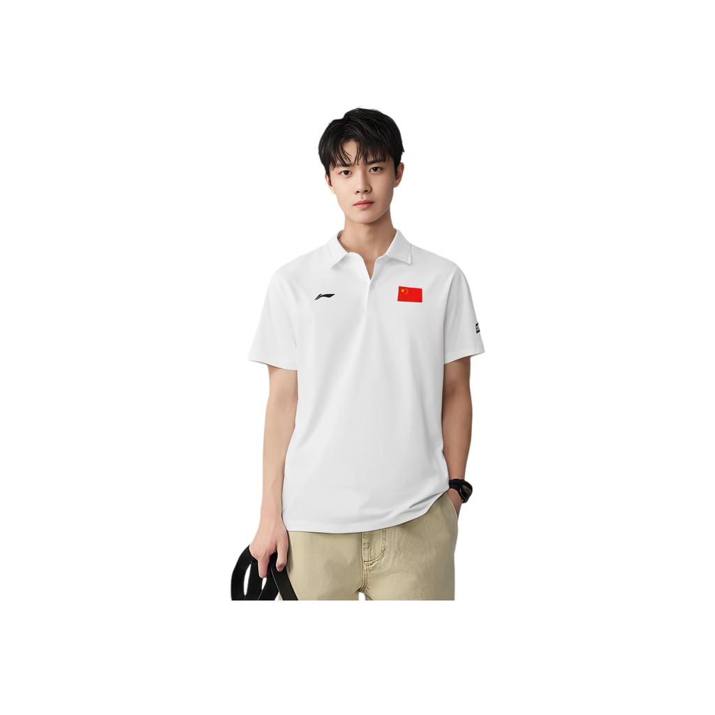 Li Ning Logo Printed Breathable Polo Shirt Men Polo Shirts White APLS229-2