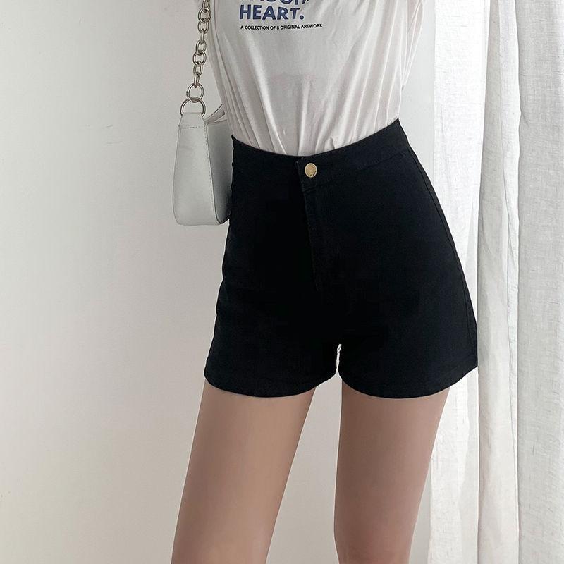 Comfortable Skinny Fashionable and Versatile Denim Shorts Female High-waisted Black Tight Elastic Straight Thin Wide-leg A-line Pants Summer