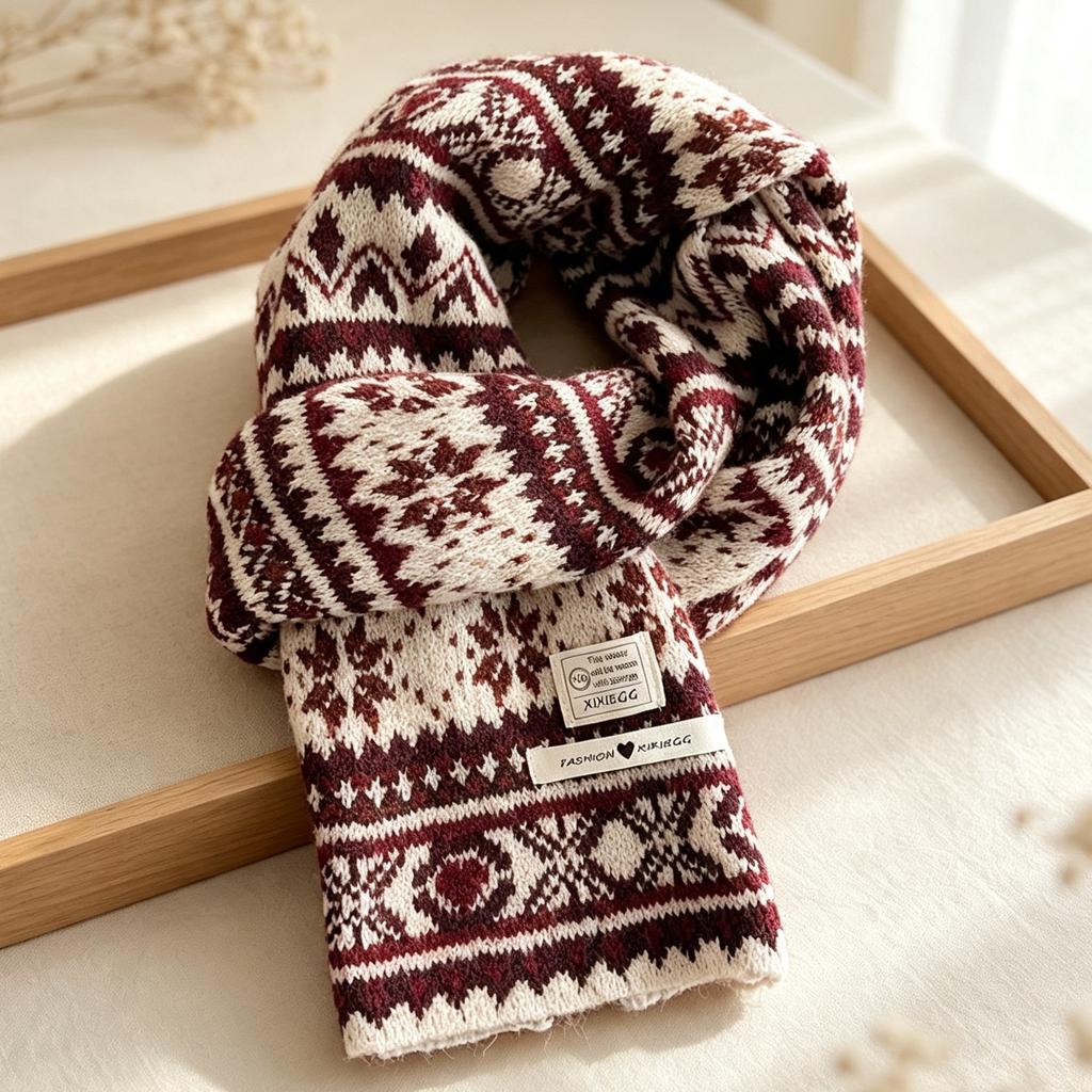 Winter New Fair Island Style Retro Jacquard Knitted Scarf Women's Senior Sense Casual Versatile Thickened Warm Scarf