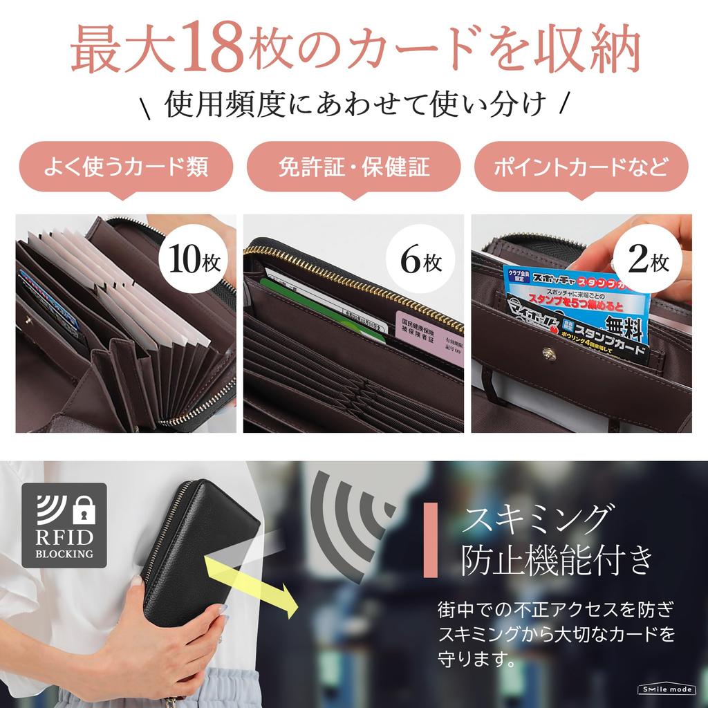 Long Genuine Leather Large Capacity Card [smile mode] Wallet, Women's & Men's Wallet, Compact, Storage, Unisex, Stylish, Anti-Skimming (Ivory)