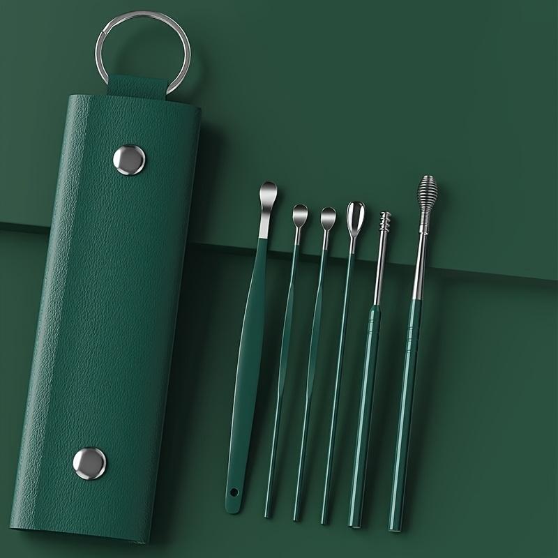 

Набор из 6 предметов, Уход за чисткой ушей, Удаление ушной серы, Ушная ложка из нержавеющей стали, Спиралевидная форма, Ухочистка, с сумкой для хранения, Путешествие на большие расстояния, Ручная кладь