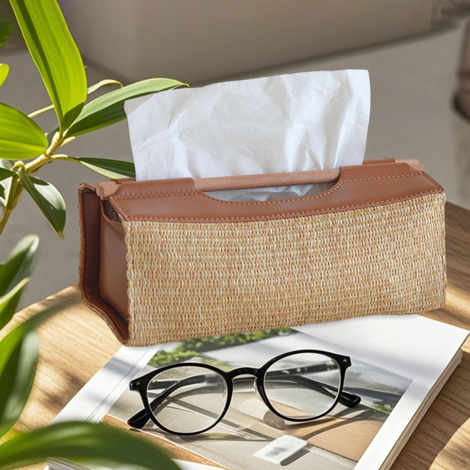 

Tissue Box Cover Napkin Holder PU Leather Organizer Elegant Paper for Hotel