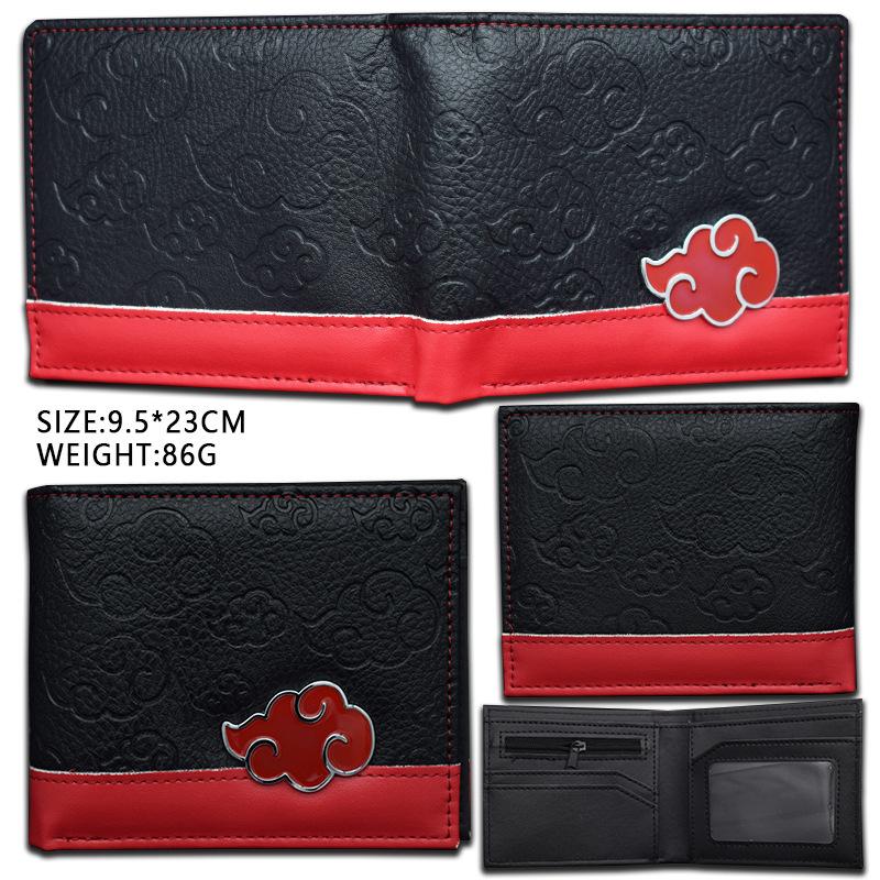 Naruto Leather Wallet Pain Akatsuki Red Cloud Metal Logo Coin Purse Card Holder ID Banknote Storage Cool Anime Gift for Fans