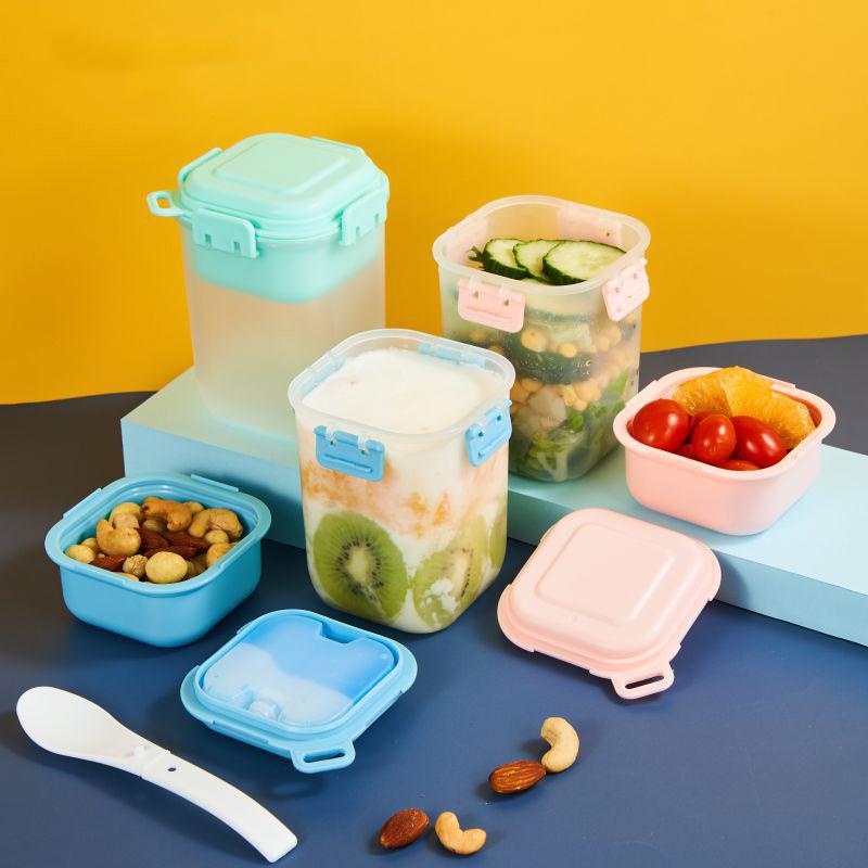 

Portable Double-Layer Salad Cup with Fork - Lightweight & Sealed for On-the-Go 580ml синий