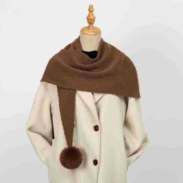 Premium Solid Color Knitted Hair Ball Shawl Soft Scarf Women Winter Warm Thicken Wraps Neck Protection Shawl Fluffy Pompom Scarf