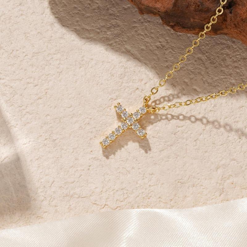 Turandoss Cross Necklace for Women Delicate 14K White Gold Plated Christian Gifts for Women