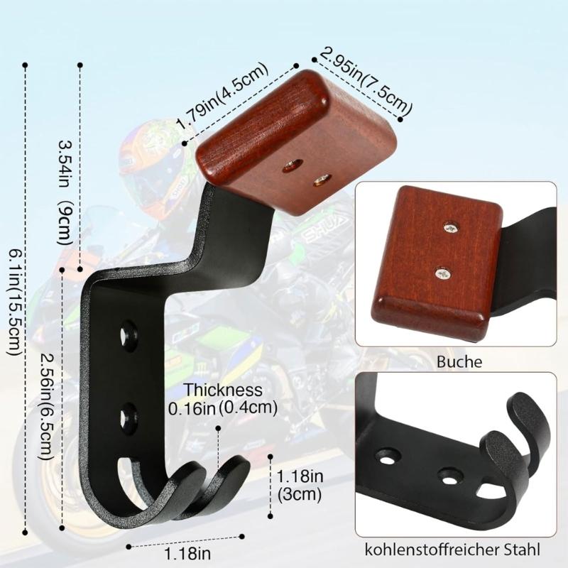 Sturdy Motorcycle Helmets and Jackets Storage Shelf Wall Display Rack with Utility Hooks for Home and Showrooms Use 2pcs