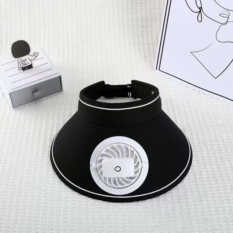 Wide Brim Sun Hat With Fan Breathable Solar Powered Fan Outdoor Visor Hat Empty Top Sunshade Beach Sunshade Hat Women