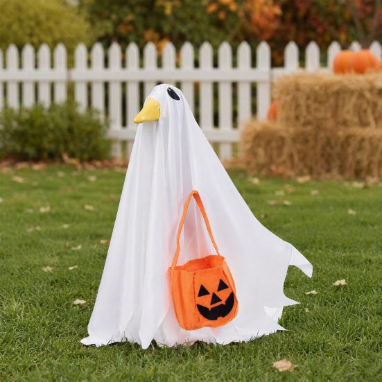 Festive Halloween Ornament Goose Outfit, Ghost Porch Clothes with Pumpkin Bag for 23" Seasonal Holiday Decoration Statue, Party Accessory Outdoor