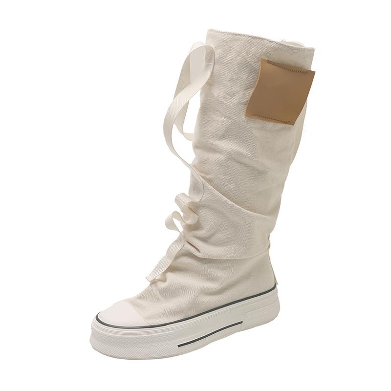 

Модные новые женские ботинки Модные парусиновые ботинки до середины икры Дышащие повседневные ботинки Дизайнерские женские ботинки-трубы Студенческие парусиновые ботинки 35