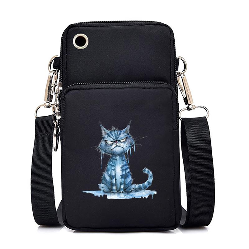 Morsom Anime Cat Liten Messenger Bag Hengende Neck Mynt Veske Vertikal Håndveske Kvinner Mobiltelefon Vesker Cartoon Small Crossbody Bag