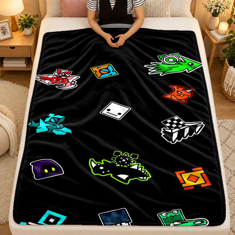 Flannel BlanketGeometry Dash Warm Soft Throw Blanket for Indoor Sofa Bed Living Room Use