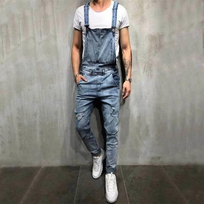 Männer Stilvolle Dünne Biker Jeans Latzhose Overalls Jeans Mann Streetwear Casual Stretch Zerrissene Latzhose Männliche Strap Jeans