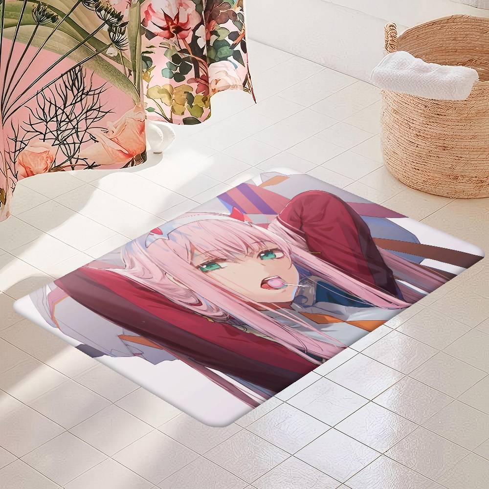 Anime Zero Two Rubber XXL PC Bathroom Mat Anti-slip Absorb Water Long Strip Cushion Bedroon Mat Welcome Doormat