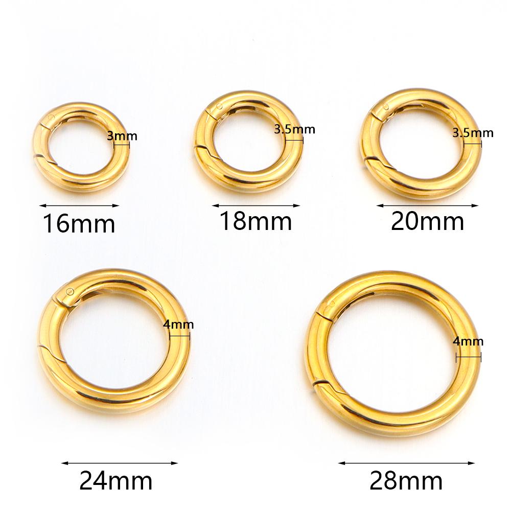 1Pc 16/18/20/24/28mm Stainless Steel O Ring Spring Clasps Round Snap Carabiner Hook Buckle Connector DIY Keychain Jewelry Making
