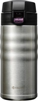 Kyocera CERAMUG Silver Ceramic Water BottleCoffee Mug, 350ml, One-Touch Closure, Ceramic Interior, Vacuum Insulation, Keeps Drinks Hot or Cold,