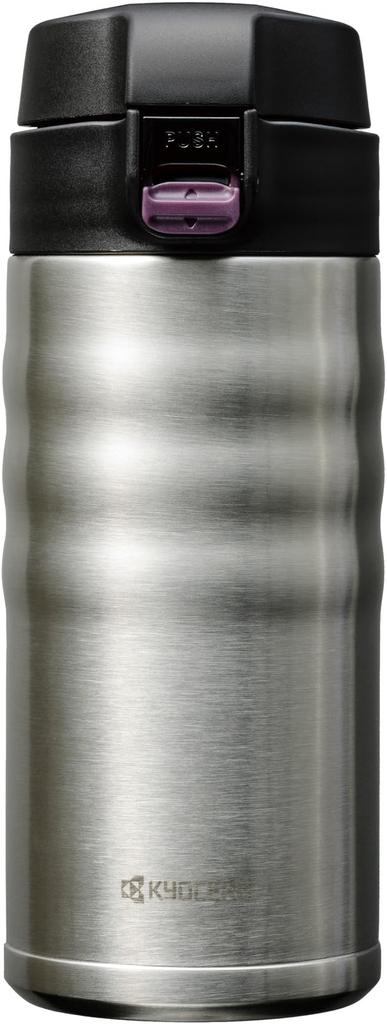 Kyocera CERAMUG Silver Ceramic Water Ceramic Vacuum Keeps Drinks Hot or Bottle/Coffee Mug, 350ml, One-Touch Closure, Interior, Insulation, Cold,