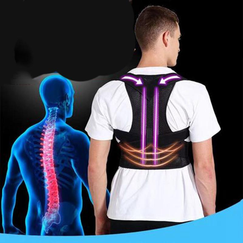 Adjustable Black Back Posture Corrector Shoulder and Lumbar Stent Support Belt for Women, Men and Women