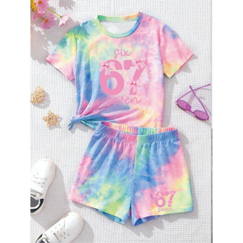 2-teiliges Sommer-Kinder-Freizeit-Sport-Trend-Set mit 3D-Musterdruck, Rundhals-T-Shirt und Shorts