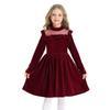 Girls' Fashion Cute Solid Color Ruffled Long-Sleeve Princess Christmas Party Performance Dress Tulle Gown
