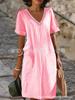 New European and American women's clothing solid color cotton and linen lace short-sleeved summer hot-selling dress