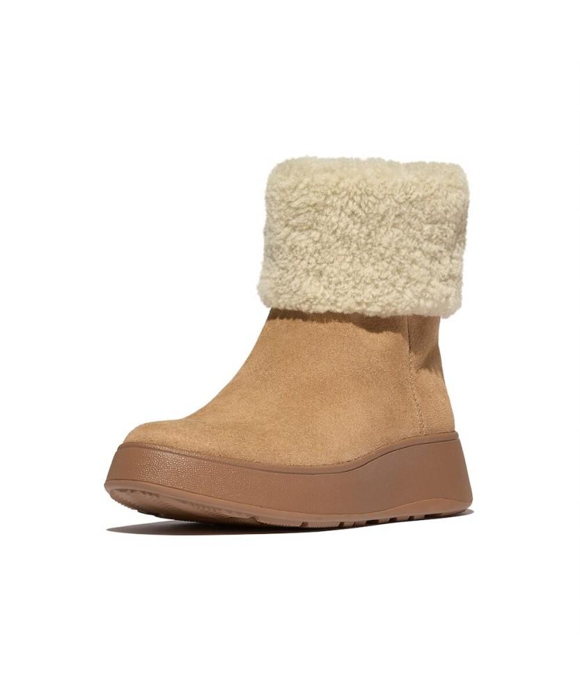 Fitflop [F-Mode] Women'S Shearling Collar Zip-Up Suede Ankle Boots - Desert Tan (Ft59K2B06B)