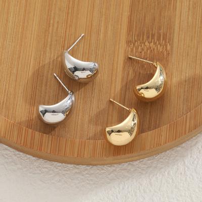 Water Droplet Metal Drop Earrings Retro French Glossy Earrings New Half-round Stud Earrings  Women