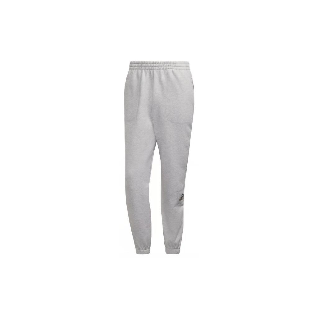 adidas Embroidered Logo Solid Color Mid Rise Loose Fit Fleece Lined Cuffed Pants Knitted Sweatpants Men's Gray HG8087