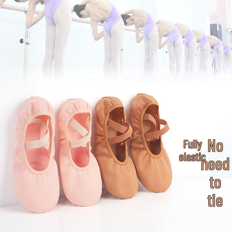 Kinderballett Katzenpfotenschuhe: Elastisch, Weiche Sohle, Schnürloses Canvas-Übungsschuhwerk