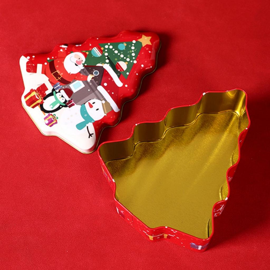 Christmas Decorations Box Festive Candy Storage Container Tinplate Biscuit Box Stylish Christmas Tree Tin Box For Cookies Small